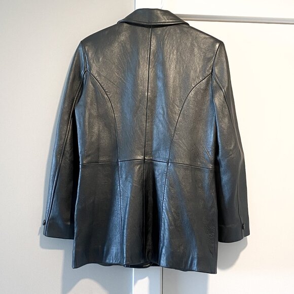 Vintage Nordstrom 100% Genuine Leather Oversized Blazer in Black Size 8 punk - Picture 2 of 11